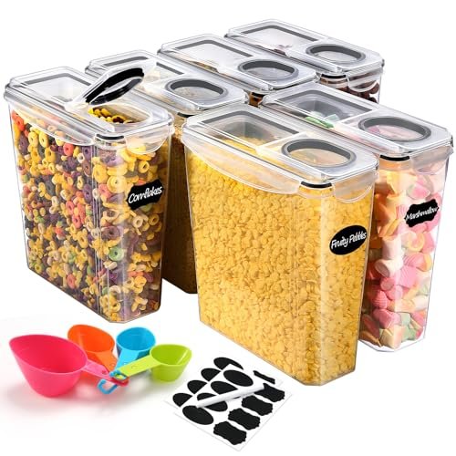 YASHE Ensemble de 6 boîtes de conservation 3,7 L, boîtes hermétiques en plastique sans BPA pour farine, flocons, avec 16 étiquettes