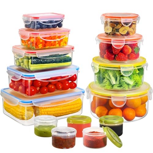 YASHE 28 PCS Boîtes de Conservation Hermétiques avec Couverture, Ensemble de Contenants Alimentaires, Boîtes de Conservation sans BPA - 100% Étanches, Sûres pour le Micro-ondes & le Congélateur