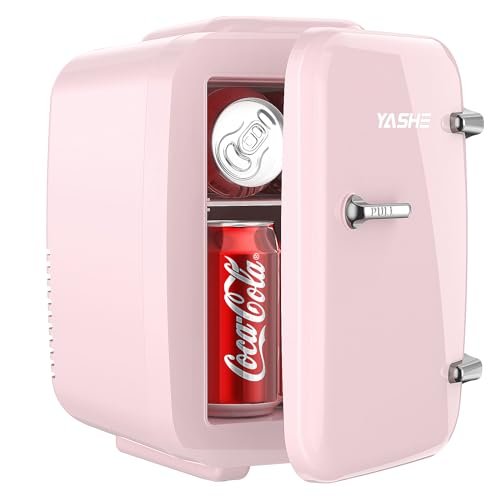 YASHE Mini Réfrigérateur, Réfrigérateur Mini de 4 Litres pour Cosmétiques, Boissons, 220V AC/12V DC Refroidissement et Chauffage Thermoélectriques, Petit Réfrigérateur pour Chambre, Bureau, Résidence, Voiture (Rose)