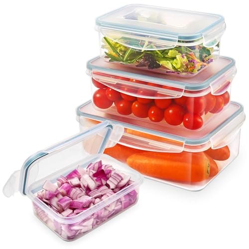 YASHE Boîte de conservation avec couvercle, set de 4 récipients en plastique, sans BPA, 100% étanches, empilables, transparents
