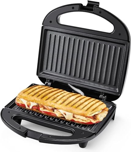 YASHE Appareil à Sandwich, 750W Grille-Pain à Sandwich Antiadhésif, Grill de Contact avec Régulateur Automatique de Température, Lampes de Contrôle, Sans BPA, Acier Inoxydable/Noir