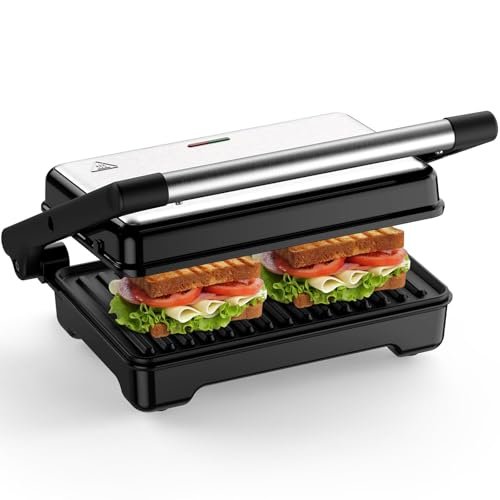 YASHE Appareil à Sandwich, Gril Panini 1500W, Plaques XXL Antiadhésives, Régulation Automatique de Température, Indicateurs Lumineux, Pour 2 Tranches